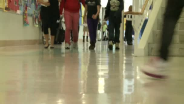 Gimnáziumi diákok sétál a folyosón — Stock videók