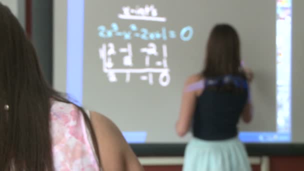 学生在教室前面的数学问题工作 (2 的2) — 图库视频影像