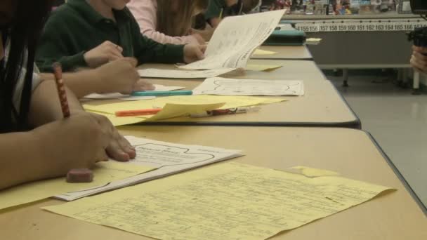 Grammar school students working on papers in classroom (8 of 11) — Stock Video