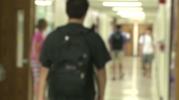 Studenti delle scuole medie che camminano lungo il corridoio (6 di 8 ) — Video Stock