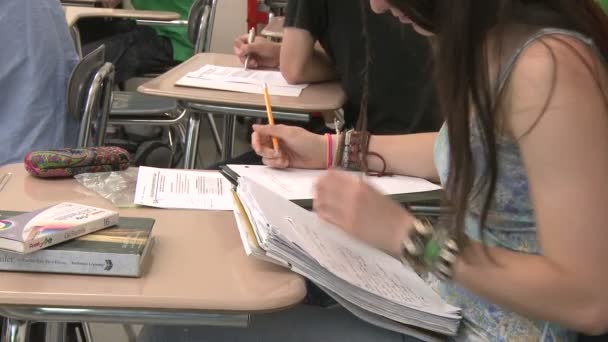 Estudante do ensino médio fazendo trabalho em sala de aula (2 de 3 ) — Vídeo de Stock