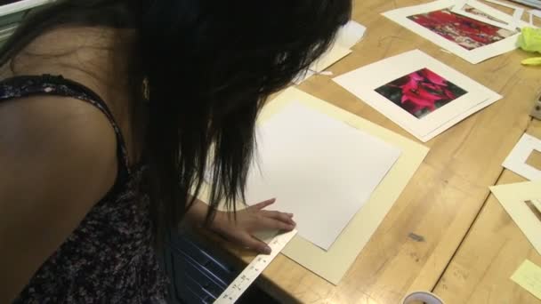 Chica joven trabajando en la elaboración de una imagen — Vídeos de Stock