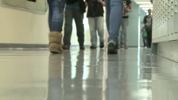 Средние школьники идут по коридору (2 из 2) ) — стоковое видео