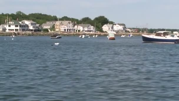 Casas ao longo da água com barcos ancorados na frente (1 de 3 ) — Vídeo de Stock