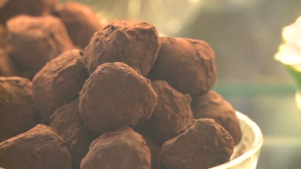 Truffles being displayed in bowls — Stock Video