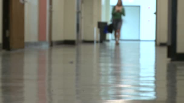 Jeden student chodzenie na korytarzu (2 z 3) — Wideo stockowe
