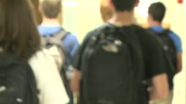 Studenti delle scuole medie che camminano lungo il corridoio (7 di 8 ) — Video Stock