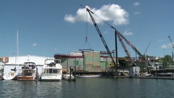 Grues vers le bas aux quais . — Video