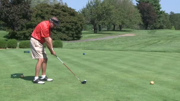 Golfista dirigindo bola para baixo Fairway — Vídeo de Stock