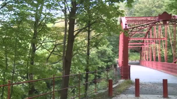 Trail leidt over brug (4 van 6) — Stockvideo