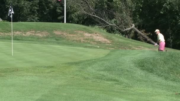 Golfista astillando en verde — Vídeo de stock