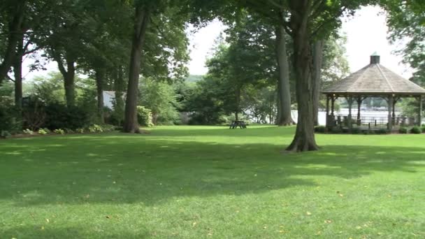 Gazebo dans un parc au bord de l'eau (2 de 2 ) — Video