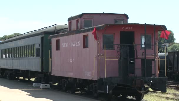 A parked train facing the caboose (1 of 2) — Stock Video