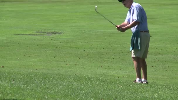 Mannelijke golfer proberen te krijgen uit de ruwe — Stockvideo