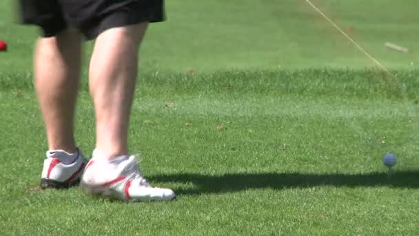 Macho golfista teeing off (1 de 3 ) — Vídeo de stock