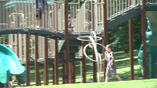 Children at playground at park — Stock Video