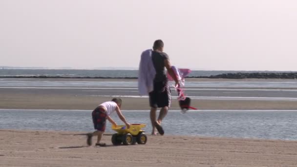 Ojciec i syn na plaży — Wideo stockowe