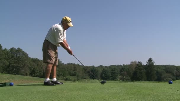 Golfer fährt Ball die Fairway hinunter — Stockvideo