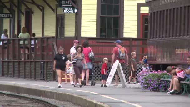 Menschen in Zügen im Eisenbahnmuseum (1 von 4)) — Stockvideo