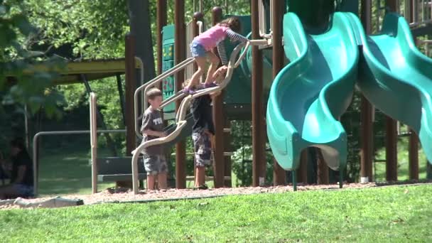 Kinder auf Spielplatz im Park — Stockvideo