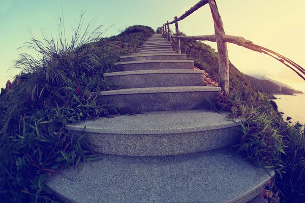 Empty Seaside Mountain Stairs Sunrise — Stock Photo, Image