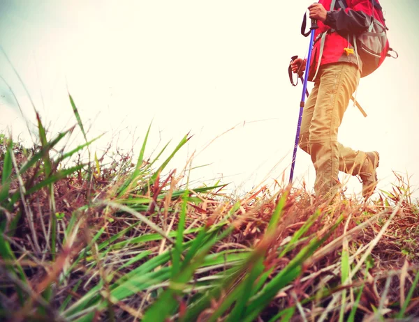 Kvinnan hiker på seaside trail — Stockfoto