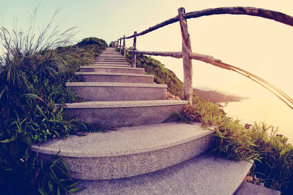 Empty Seaside Mountain Stairs Sunrise — Stock Photo, Image