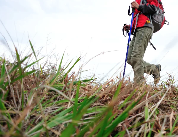 Vrouw wandelaar op zee trail — Stockfoto