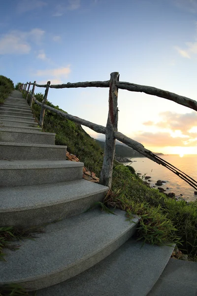 Seaside Mountain Stairs Sunrise — Stock Photo, Image