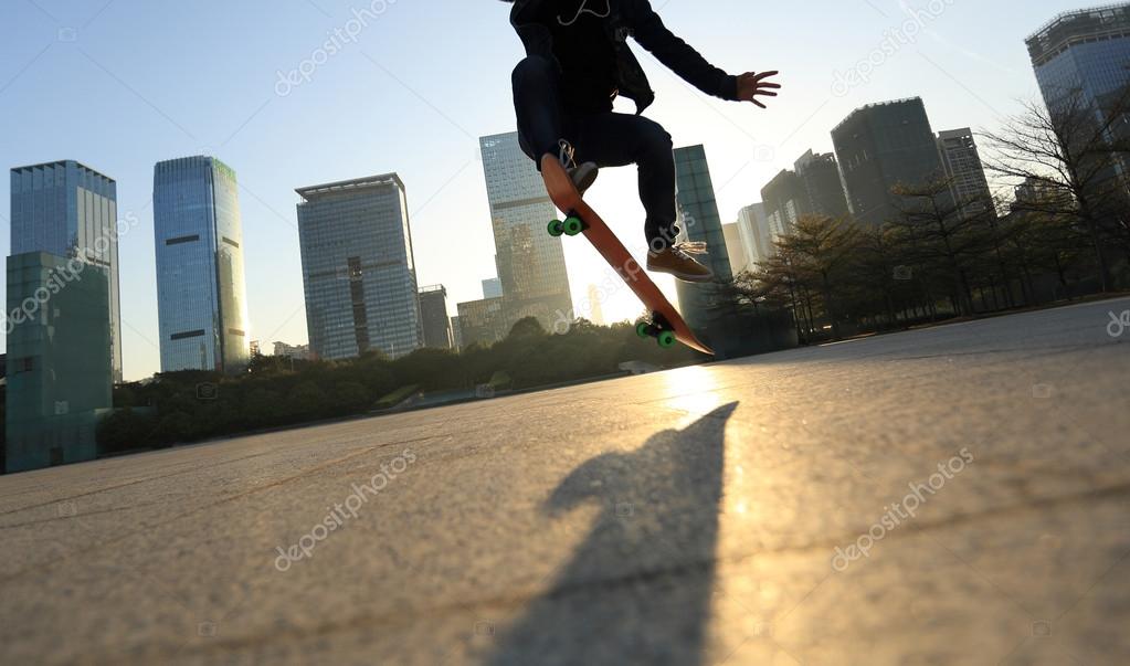 female skateboarder doing ollie