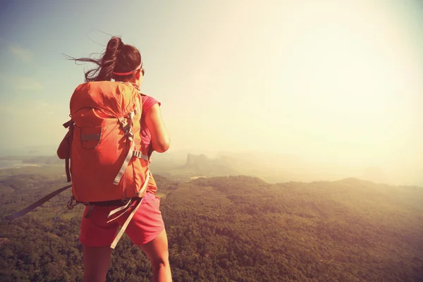 Mujer exitosa excursionista — Foto de Stock