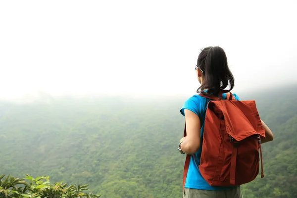 Woman enjoying mountain view — Stock Photo, Image