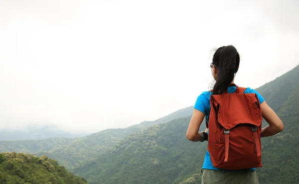 Mulher desfrutando de vista montanha — Fotografia de Stock