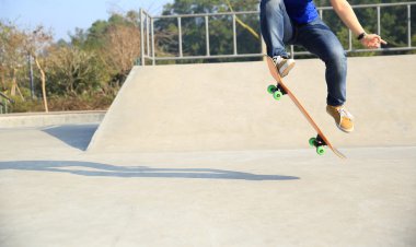 skateboarding woman practice clipart