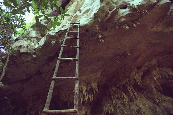 Scala appoggiata sulla scogliera — Foto Stock