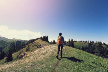 Genç kadın backpacker Hiking