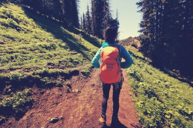 Genç kadın backpacker Hiking 