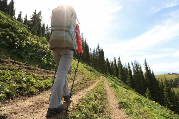 Backpacker wandelen op de berg — Stockfoto
