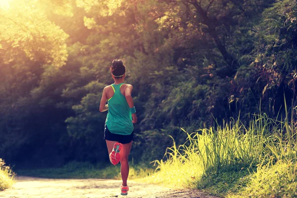 Atleta corriendo por sendero forestal —  Fotos de Stock