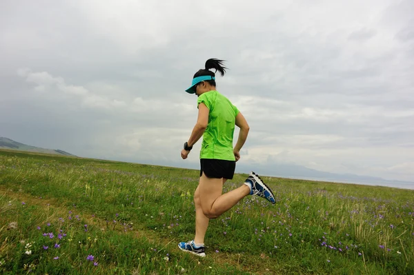 Trail runner running on peak — Stock Photo, Image