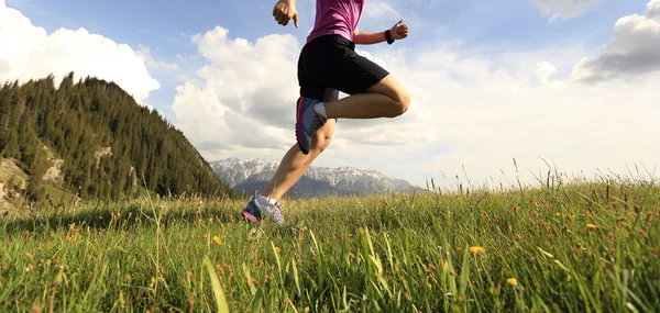 Trail runner che corre in vetta — Foto Stock
