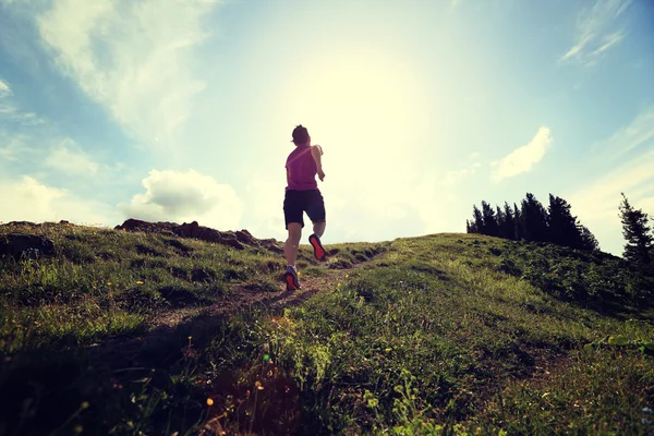 Mujer corriendo en hermosa montaña pico — Foto de Stock