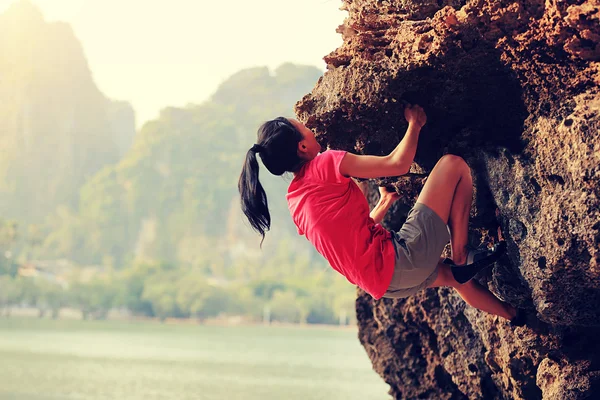 Genç kadın dağcı — Stok fotoğraf