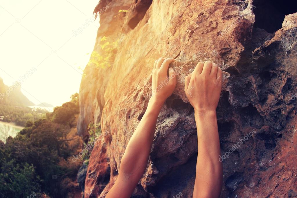rock climber hands climbing