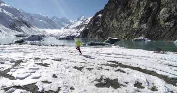 Crossläuferin Der Winterlichen Natur Drohnenaufnahmen Aus Der Luft Zeitlupe — Stockvideo