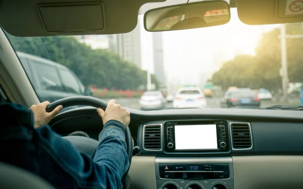 Carro Condução Estrada Cidade — Fotografia de Stock