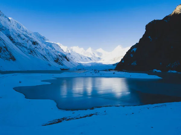 Αεροφωτογραφία Του Όμορφη Παγωμένη Λιμνοθάλασσα Παγετώνα Στο Θιβέτ Κίνα — Φωτογραφία Αρχείου