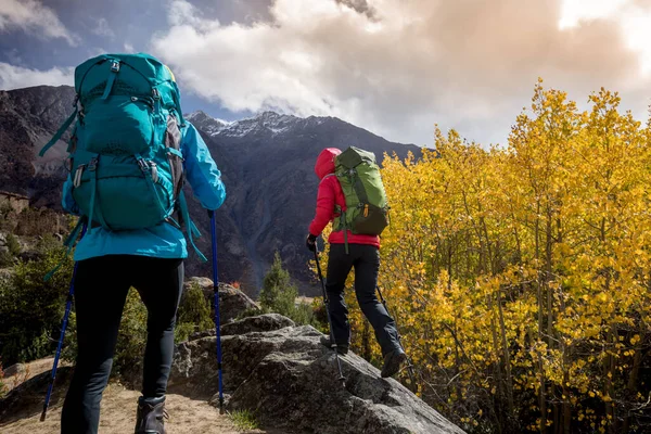 Due Escursionisti Escursionisti Alta Quota Montagne Invernali — Foto Stock