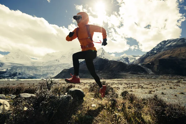 Yüksek Irtifada Kış Mevsiminde Koşan Kadın Koşucu — Stok fotoğraf