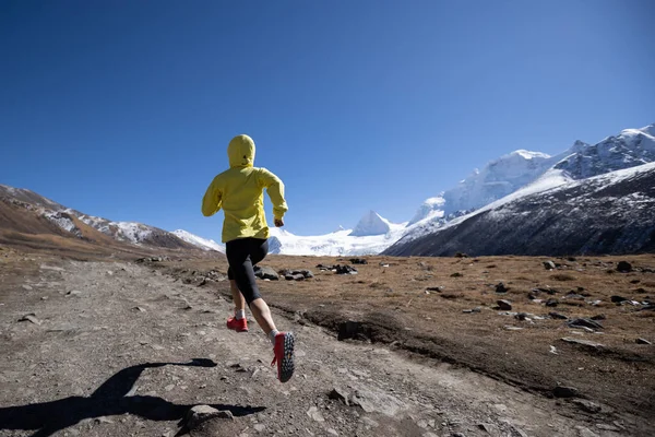 Vrouw Trail Loper Cross Country Hardlopen Winter Bergen — Stockfoto